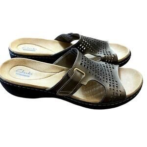 Clarks Hayla Samoa Slide Bronze Leather Open Toe Adjustable Casual Sandals Sz 10